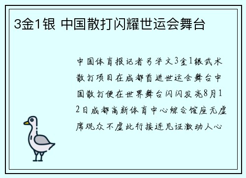 3金1银 中国散打闪耀世运会舞台